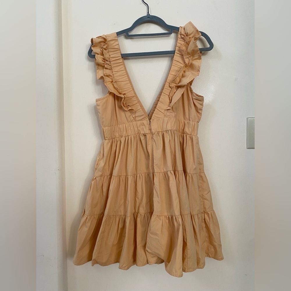 Abercrombie & Fitch Ruffle Tiered Mini Dress Yellow Apricot Babydoll Size MP - Picture 7 of 8